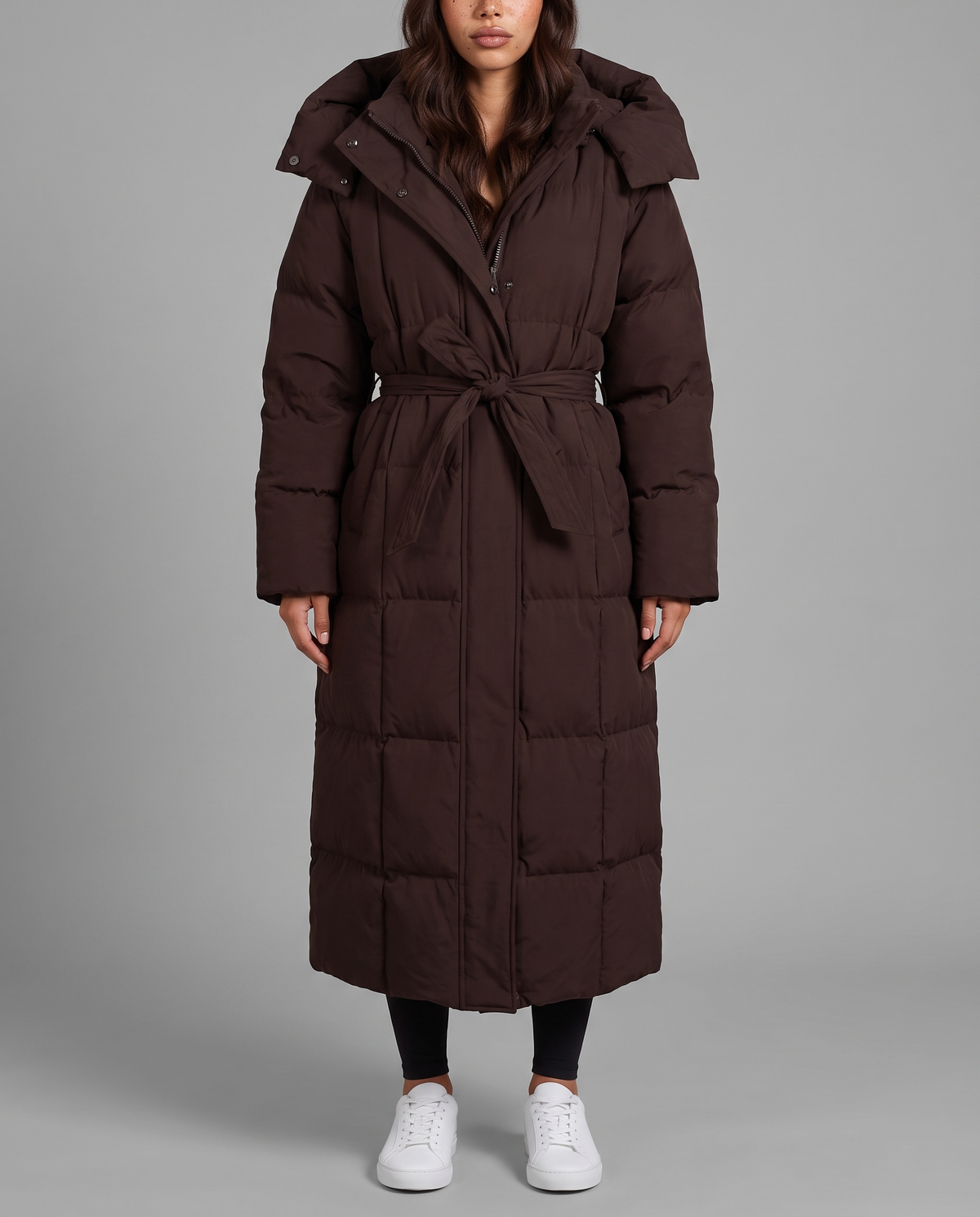 Luciana puffer coat in brown – front (hero)