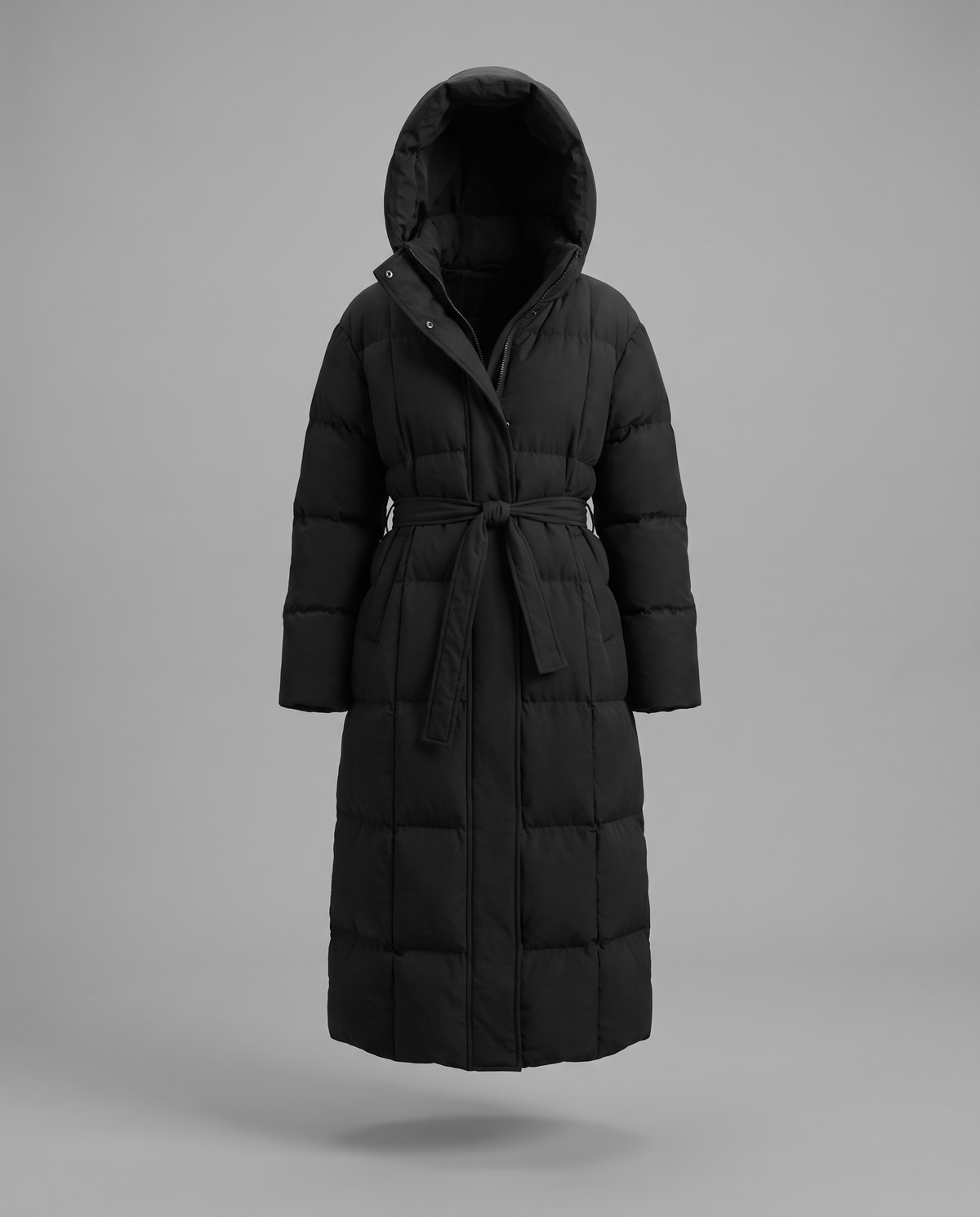 Luciana puffer coat in black – product (ghost mannequin)