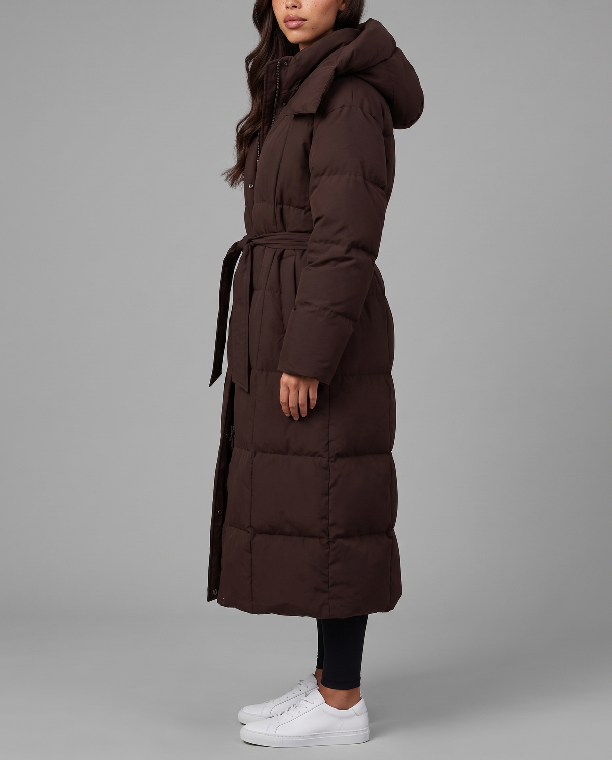 Luciana puffer coat in brown – side profile