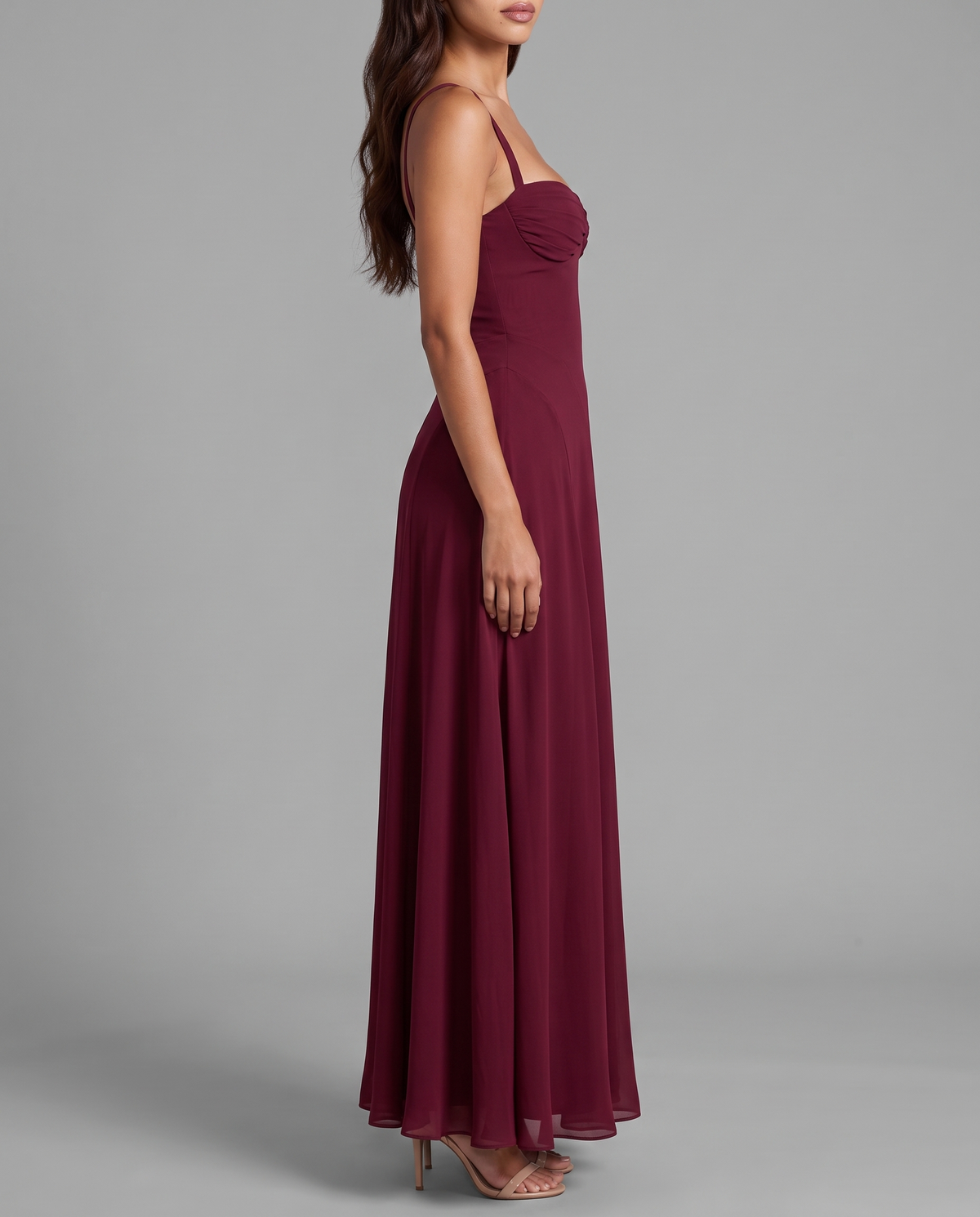 Corset maxi dress in wine red – side