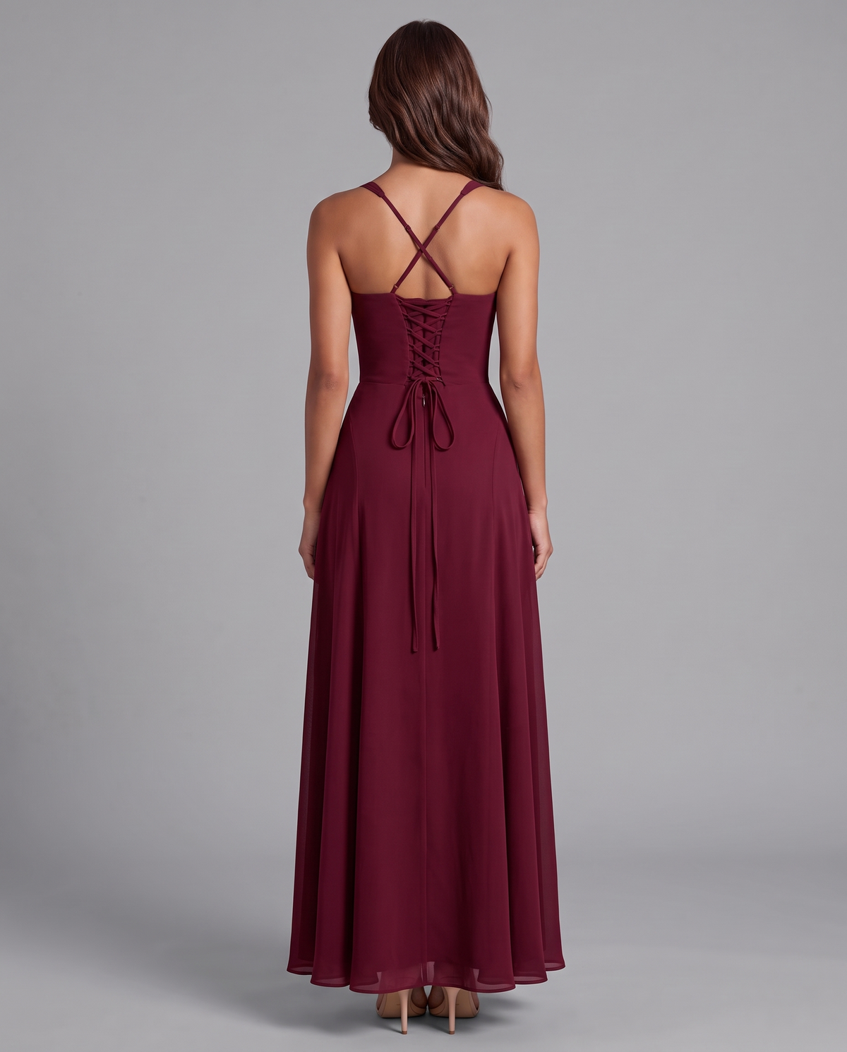 Corset maxi dress in wine red – back