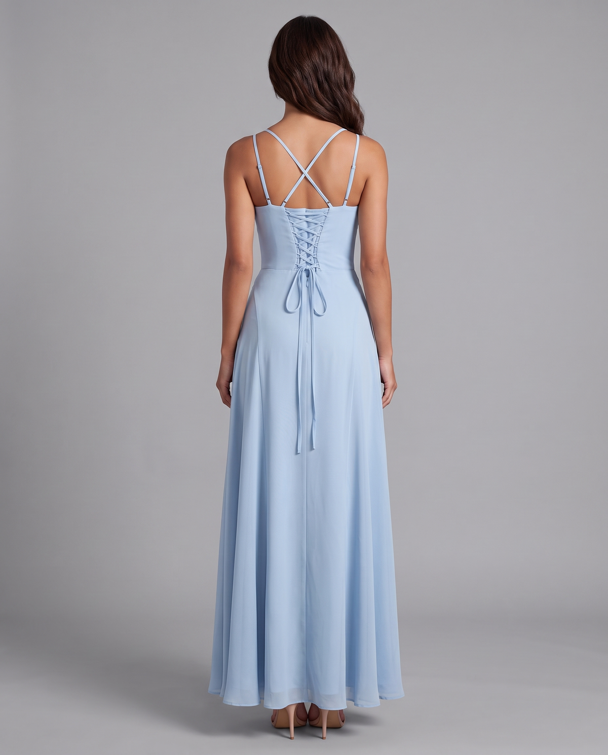 Corset maxi dress in light blue – back