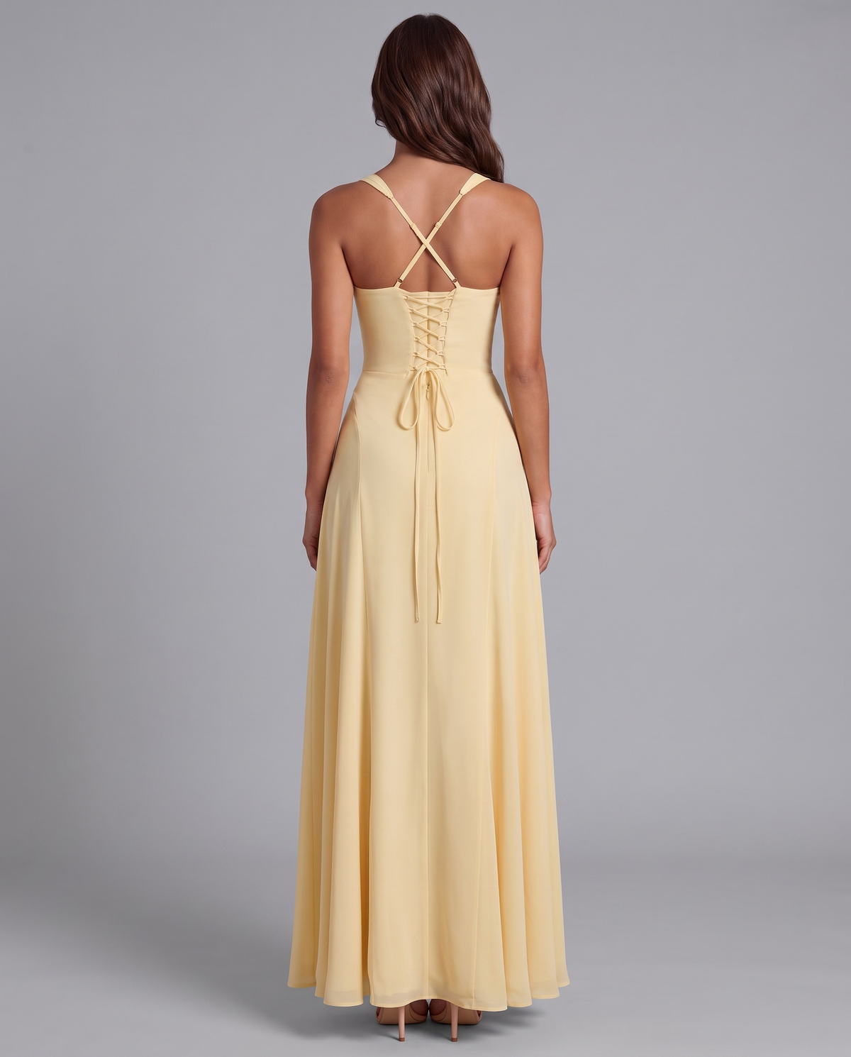 Corset maxi dress in yellow – back