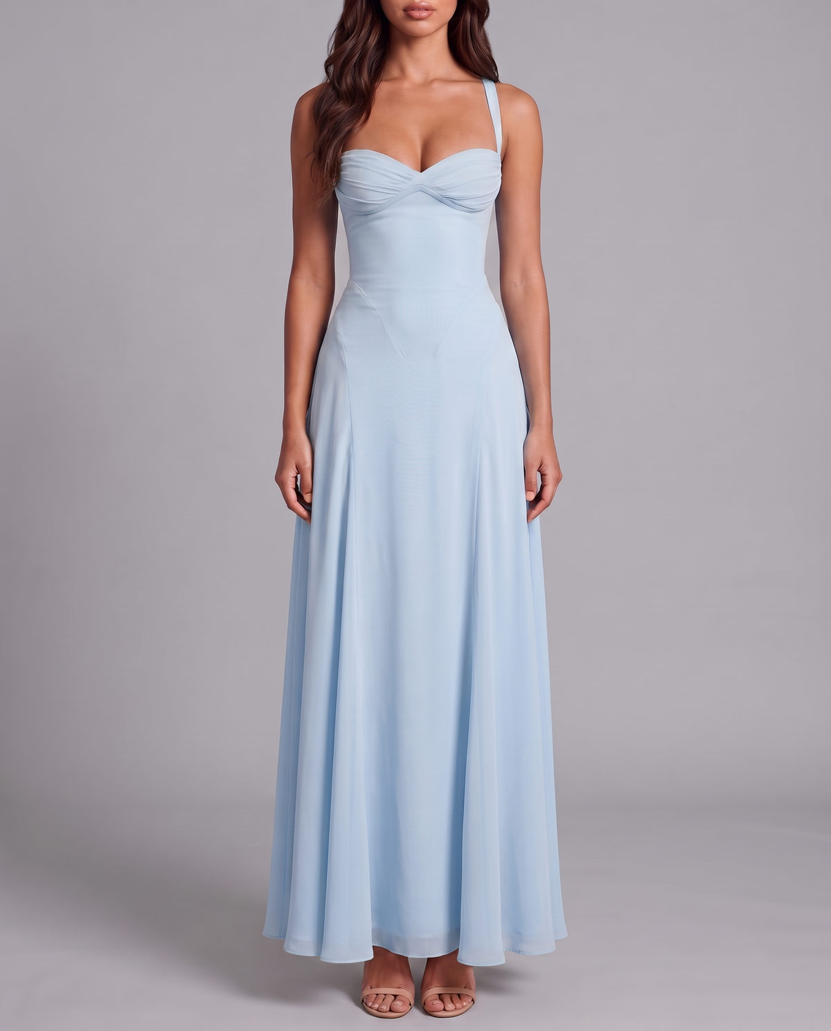 Corset maxi dress in light blue – front